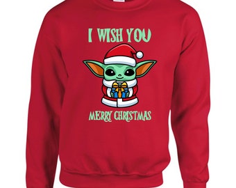 Christmas Baby Yoda Sweatshirt, I Wish You Merry Christmas Jumper, Merry Christmas Baby Yoda Sweatshirt, Santa Baby Yoda Top