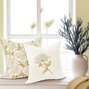 2 Sided Gold Peony Square Pillow Case