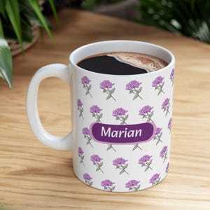 Personalized Pink Floral Ceramic Coffee Mug - Gift for Tea Lovers