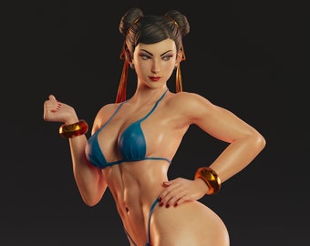 Chun Li Bikini Figure (Fan-Art) | Street Fighter | Gift idea, unpainted, collectible | 12k Print