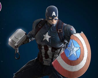 Figura del Capitán América (Fan-Art) / Idea de regalo, sin pintar, coleccionable / Impresión de 12k