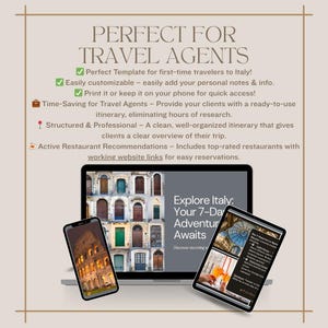 Italy Travel Agent Itinerary | 7-Day Rome, Florence & Venice Trip Plan | Editable PDF with Restaurant Links
