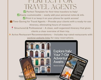 Itinerario dell'agente di viaggio in Italia / Programma di viaggio di 7 giorni a Roma, Firenze e Venezia / PDF modificabile con link ai ristoranti