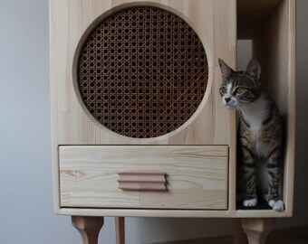 Cat litter box / modern house furniture / handmade litter box / wooden cat house / vintage wooden