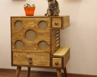 Cat Litter Box/ Wood Furniture/ Cat Bed / Handmade Furniture / Wooden Cat Litter Box / Industrial Deluxe Furniture Design /Modern Cat House