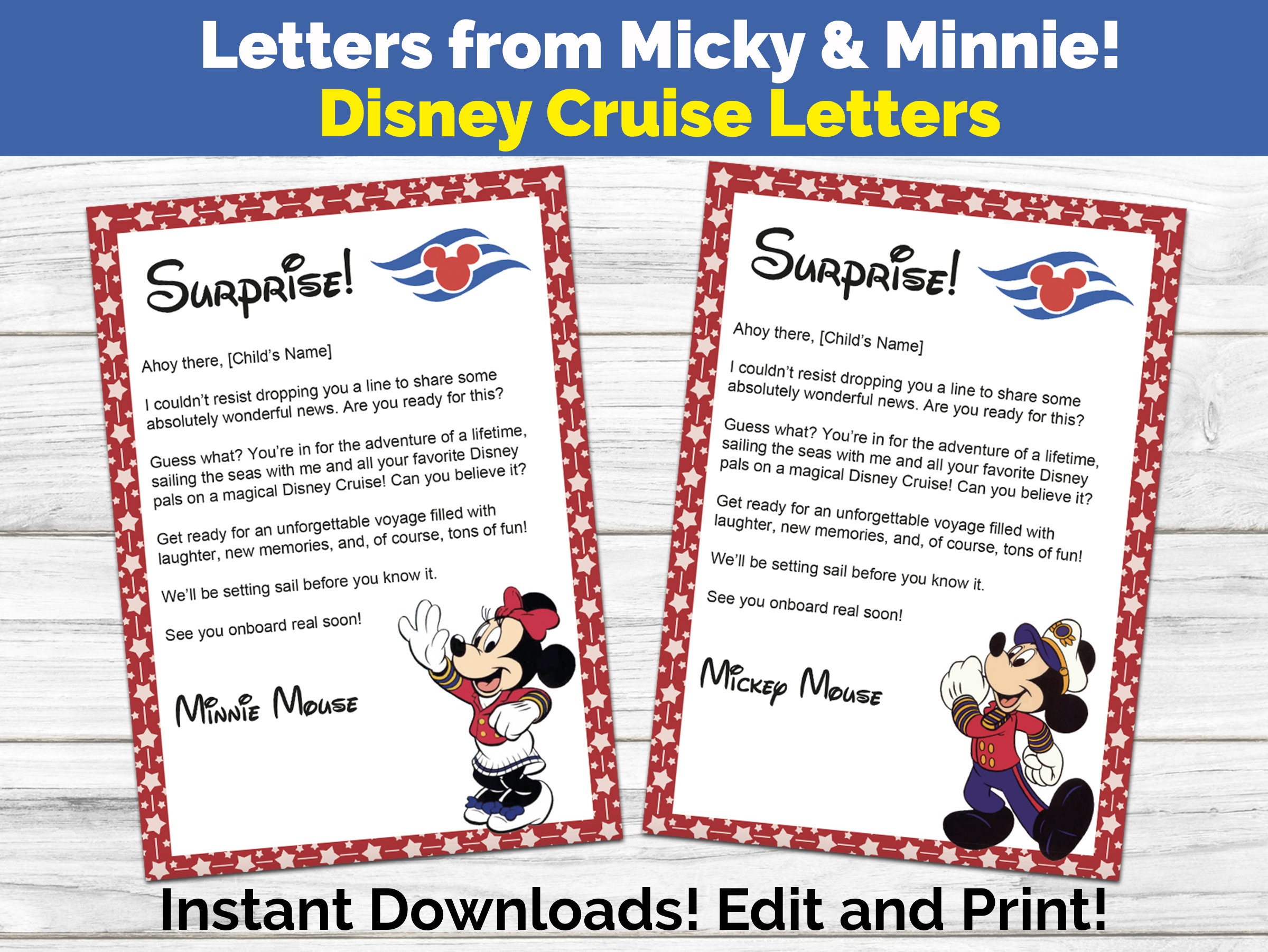 Editable Cruise Letters From Mickey &amp; Minnie, Special Surprise Reveal ...