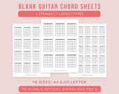 Blank Guitar Chord Chart Printable – 6-String Chord Diagram Template PDF, Chord Grid Sheet for Guitar Practice & Teaching