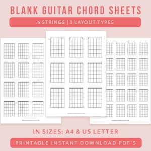 Blank Guitar Chord Chart Printable – 6-String Chord Diagram Template PDF, Chord Grid Sheet for Guitar Practice & Teaching