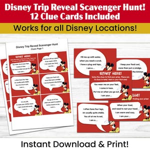 Disney Trip Reveal Schnitzeljagd | Druckbare Überraschungsurlaub Hinweis Karten | Sofort Download „Holiday Reveal Game“.