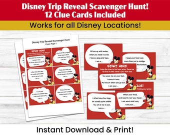 Disney Trip Reveal Scavenger Hunt | Printable Surprise Vacation Clue Cards | Instant Download Holiday Reveal Game