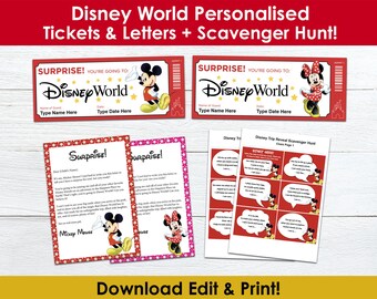 BTW Florida Urlaubsreise Reveal Kit | Bearbeitbare Mickey & Minnie Park Tickets, Buchstaben + Scavenger Hunt | Sofort PDF Download Print at Home