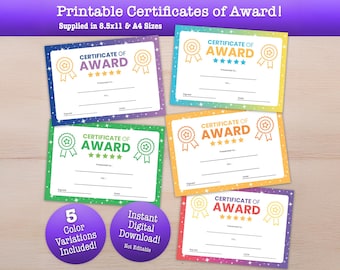 Printable Award Certificates | Recognition Certificate | School, Classroom, Student Achievement | 5 Color Variations | Instant Download