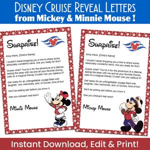 Cartas de crucero personalizadas de Mickey y Minnie Mouse: PDF digital editable, descarga, impresión en casa, revelación de viaje en crucero