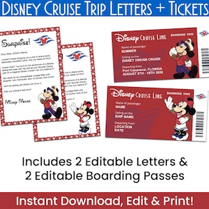 Kit de revelación de viaje en crucero de Disney / Cartas editables de Mickey y Minnie + Pases de abordar / Recuerdo sorpresa imprimible en PDF