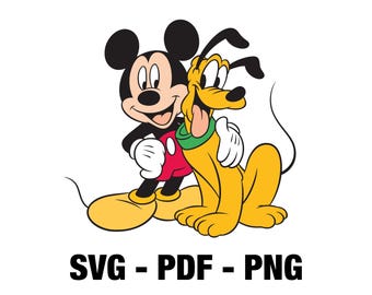1040 - 水彩画で抱き合うミッキーとプルート（Png）。ディズニーの定番