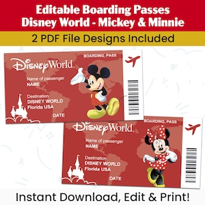 Bearbeitbare Mickey & Minnie Bordkarten • Überraschungsreise • Florida Urlaub druckbar • Sofortiger digitaler Download PDF