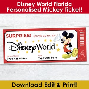 Editable WDW Mickey Mouse Ticket | Florida Vacation Surprise Trip Reveal | Instant Download PDF | Print at Home Holiday Keepsake