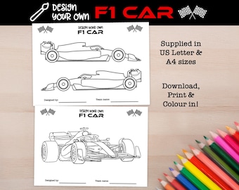 Designe dein eigenes F1 Auto – Druckbare Aktivität | Farb & Zeichnungs-Vorlage | Sofortiger digitaler Download