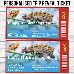 Biglietto Chessington World of Adventures da stampare a casa, viaggio di compleanno o a sorpresa, PDF