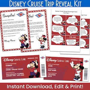 Disney Cruise Trip Reveal Bundle | Editable Letters from Mickey & Minnie, Boarding Passes + Scavenger Hunt | Printable PDF Surprise