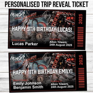 Stampa a casa, biglietto personalizzato per Alton Towers, Nemesis Reborn, viaggio a sorpresa o compleanno, PDF