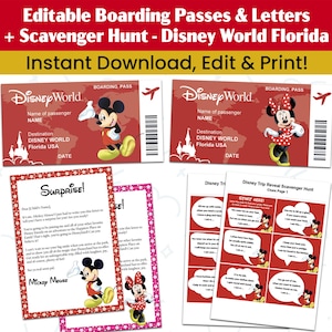 Florida Theme Park Trip Reveal Bundle • Editable Mickey & Minnie Letters • Tickets + Scavenger Hunt • Digital Download • Print at Home PDF
