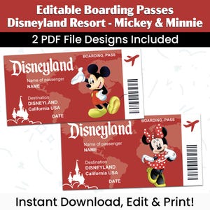 Bearbeitbare Mickey & Minnie Bordkarten • Überraschungsreise • Urlaub in Kalifornien zum ausdrucken • Sofortiger digitaler Download PDF