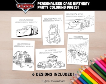 Disney Cars Personalized Birthday Coloring Pages | Party Activity (Digital Download)