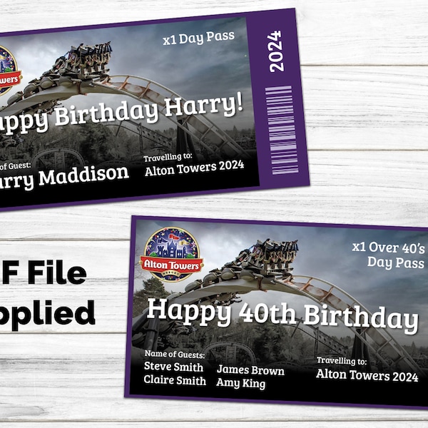 Print-at-home, Alton Towers Ticket, Birthday or Surprise, PDF