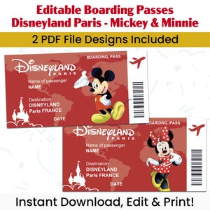 Bearbeitbare Mickey & Minnie Bordkarten • Überraschungsreise • Paris Urlaub zum Ausdrucken • Sofortiger digitaler Download PDF