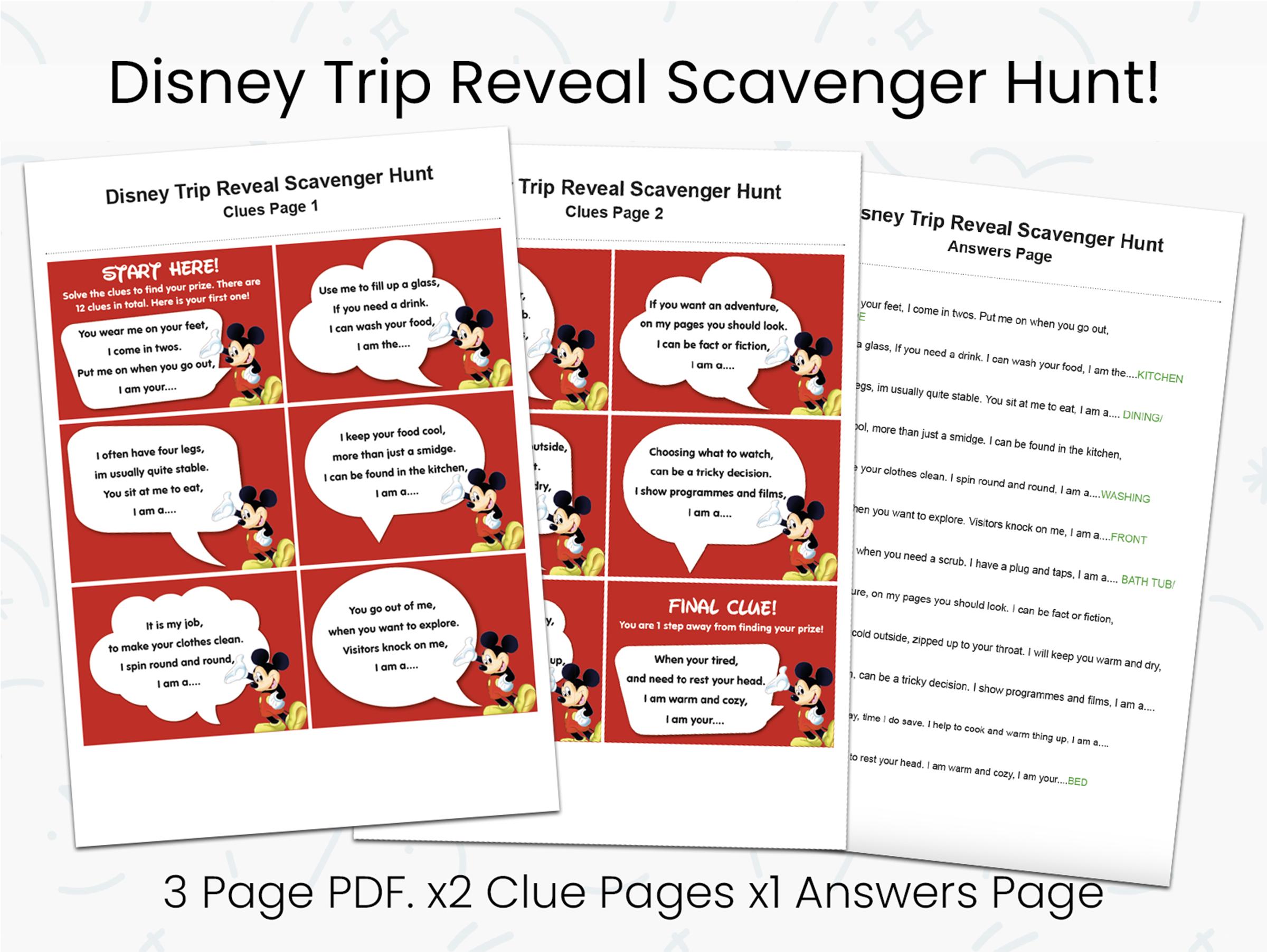 Disney Trip Reveal Scavenger Hunt | Printable Surprise Vacation Clue ...