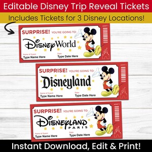 Personalized Tickets from Mickey Mouse | Editable Digital Download PDF | Print at Home | Paris, California, Florida Trip Reveal | Keepsake