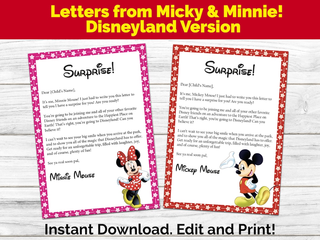 Editable Letters From Mickey & Minnie, Special Surprise Reveal. Digital ...
