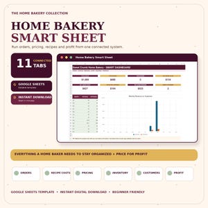 Home Bakery Spreadsheet | Order Tracker, Recipe Cost Calculator, Pricing, Inventory & Customer CRM | Google Sheets