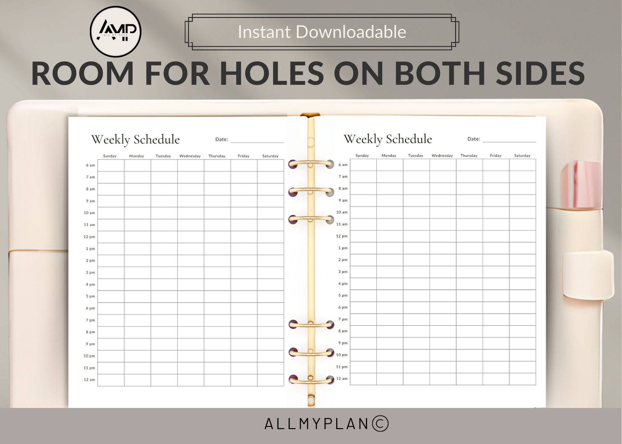 Printable Weekly Schedule Planner 6am-12am Productive Time Management ...