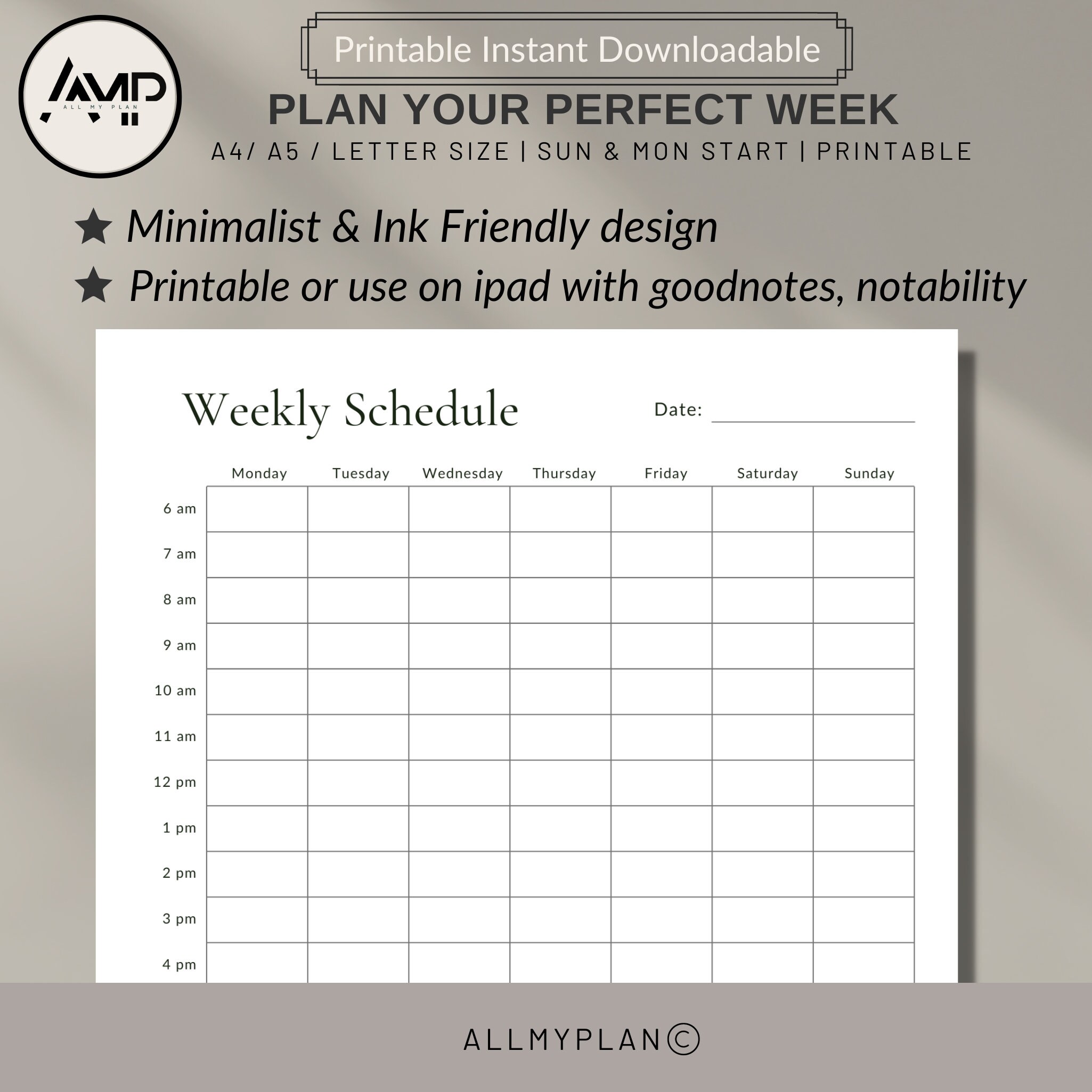 Printable Weekly Schedule Planner 6am-12am Productive Time Management ...