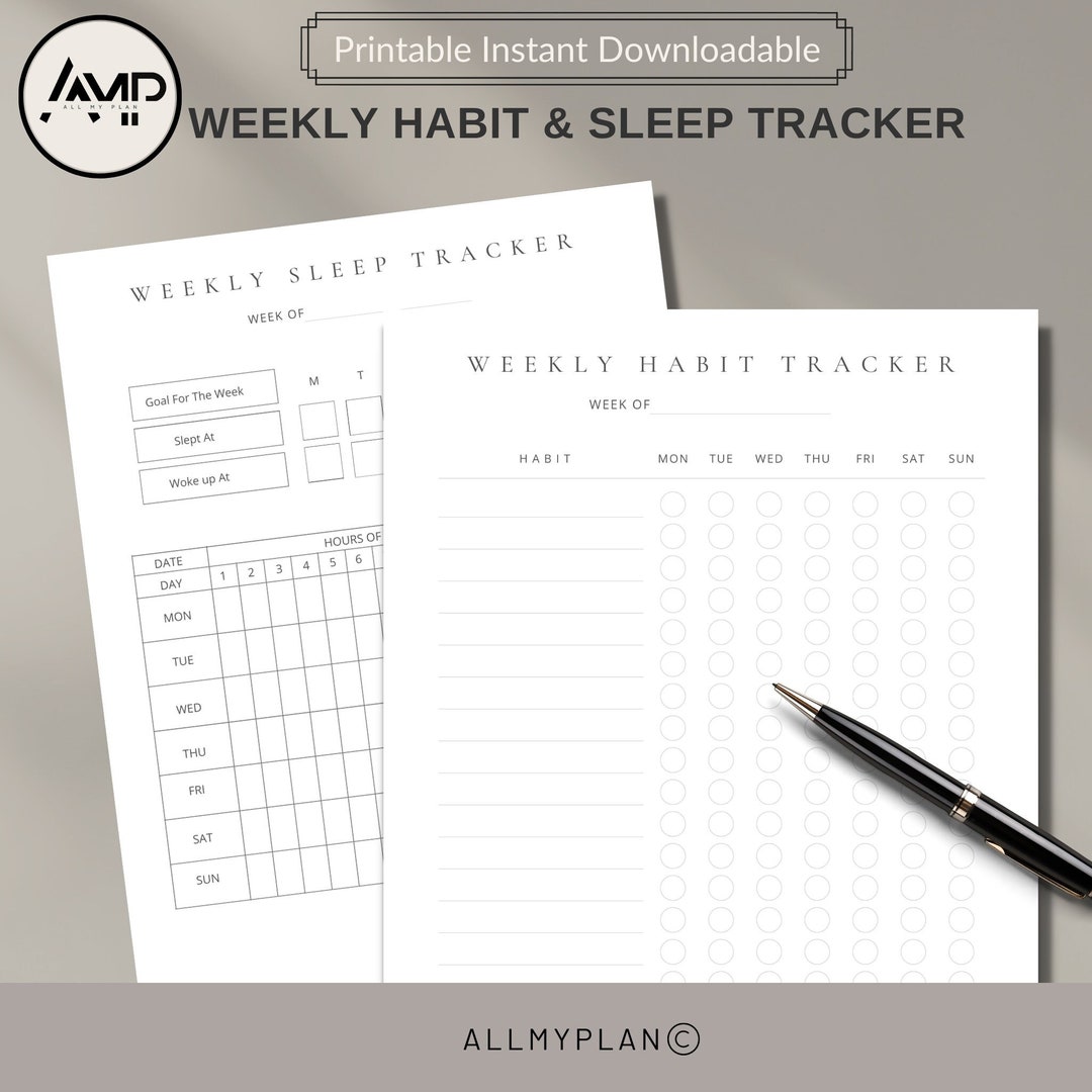 Daily weekly habit tracker printable template sleep etsy
