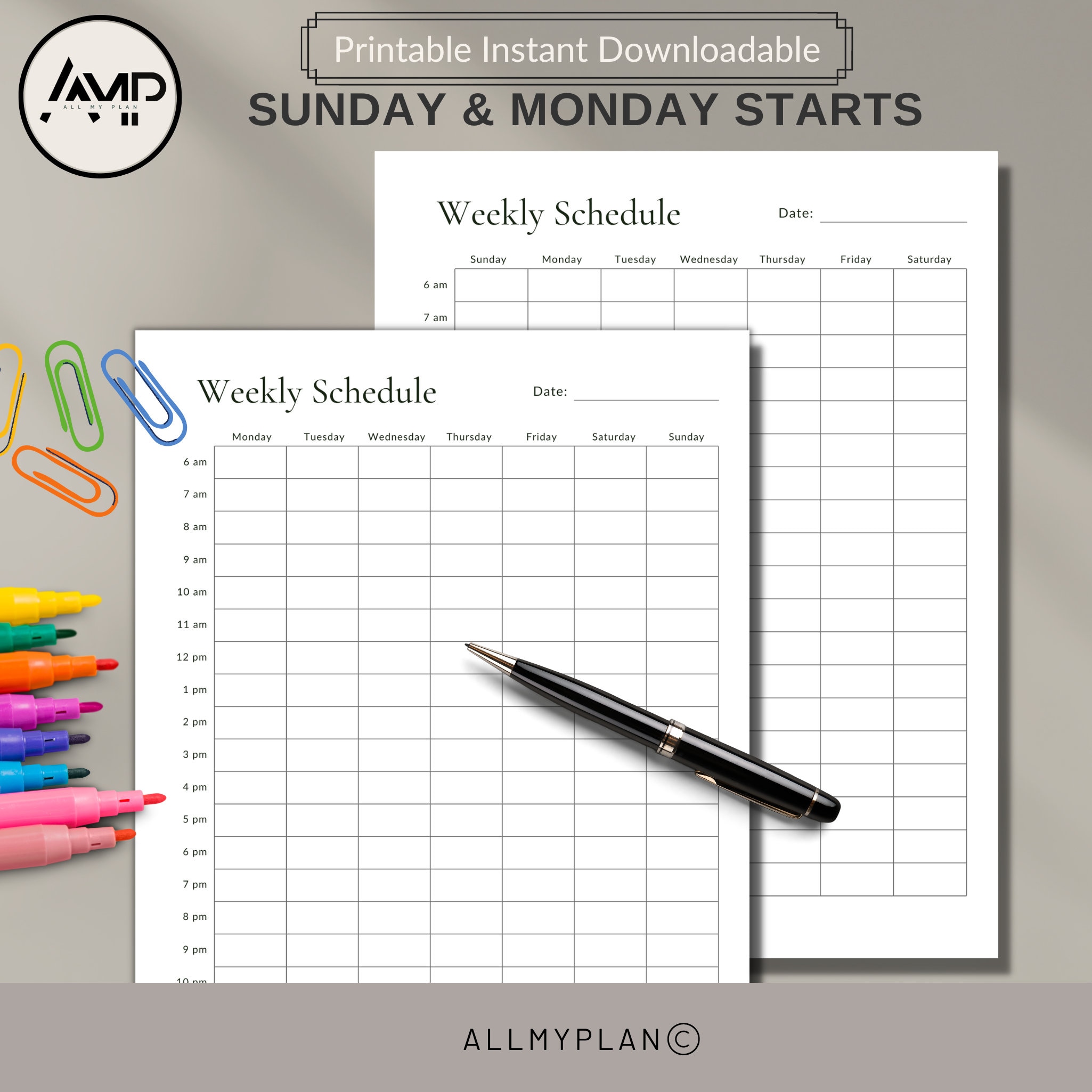 Printable Weekly Schedule Planner 6am-12am Productive Time Management ...
