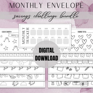 Monthly Savings Challenge Printable | Envelope Challenge, Savings Challenge Bundle