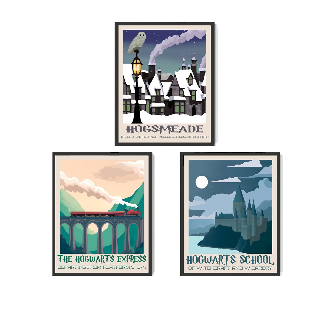 Harry Potter Poster Hogsmeade Poster Set of 3 Poster Harry Potter Vintage Poster Harry Potter