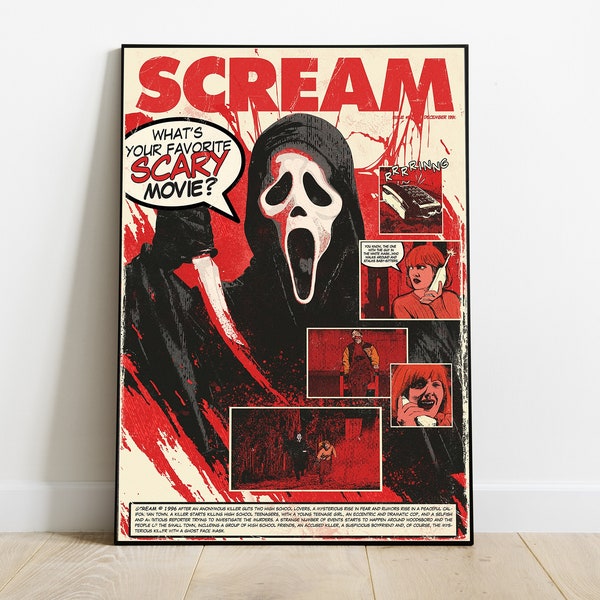 Scream Movie Poster | Horror Movie Poster | Ghost Poster | Ghostface poster | Vintage poster | Home Decor | Wall Art |  Valentine's Day gift
