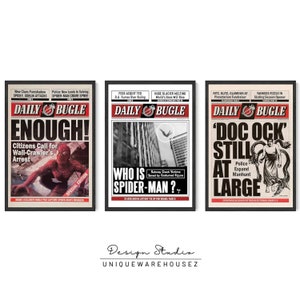 Spiderman Vintage Poster | Spiderman Newspaper Poster | Set Of 3 Poster| Spiderman Movie Poster | Spiderman Wall Art |  Valentine's Day gift