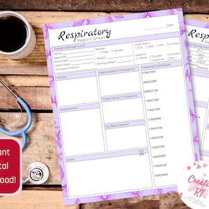 Respiratory Therapy Report Sheet Purple, Respiratory Treatment Schedule, Med Surg Report Sheet, Respiratory Nurse Report, Instant Download