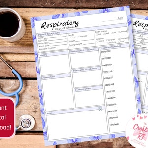 Respiratory Therapy Report Sheet Blue, Respiratory Treatment Schedule, Med Surg Report Sheet, Respiratory Nurse Report, Instant Download