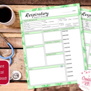 Green Respiratory Therapy Report Sheet, Med Surg Nurse Schedule (Instant Download)
