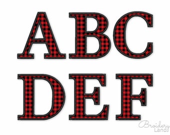 Pode incluir: Letras A, B, C, D, E e F em xadrez vermelho e preto. As letras são contornadas em preto.