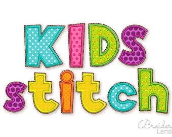 Applique Embroidery Font with Hand stitch Outlines "Kids Stitch" Alphabet for Kids Clothes Personalization 5 sizes:  2", 3", 4", 5'', 6"