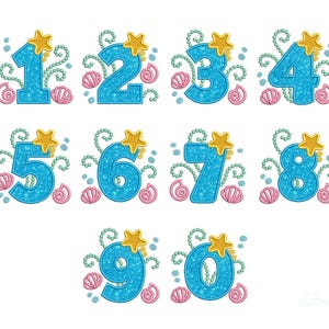 Mermaid Numbers Applique - 0-9 Machine Embroidery Set - Ocean Theme - Digital Download - Designs for Girls 3 sizes: 4x4, 5x7, 6x10 hoop
