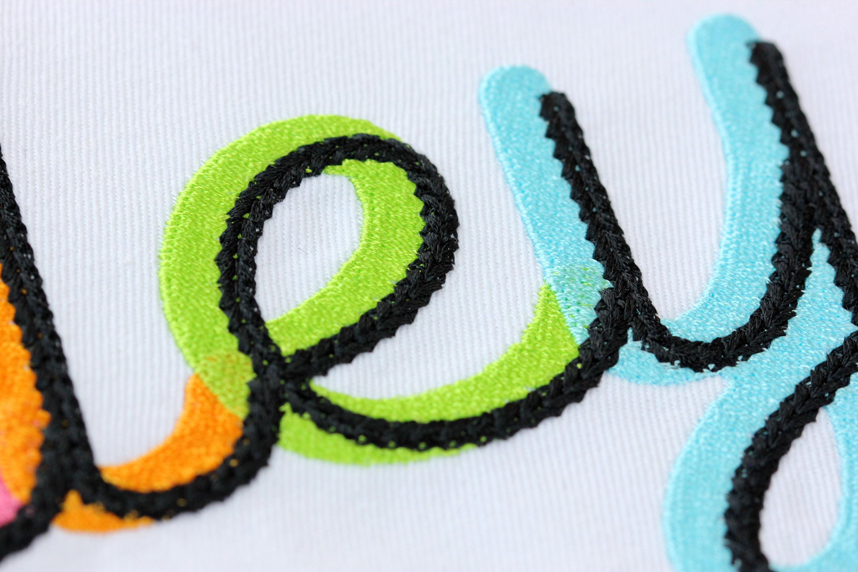 Handwritten Script Shadow Font Fill Stitch Two Colour Alphabet Letters ...