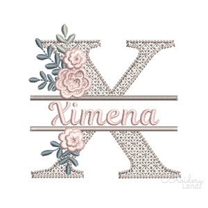 Letra X Split Flor Hermoso Monograma Máquina Bordado Diseño 4 tamaños